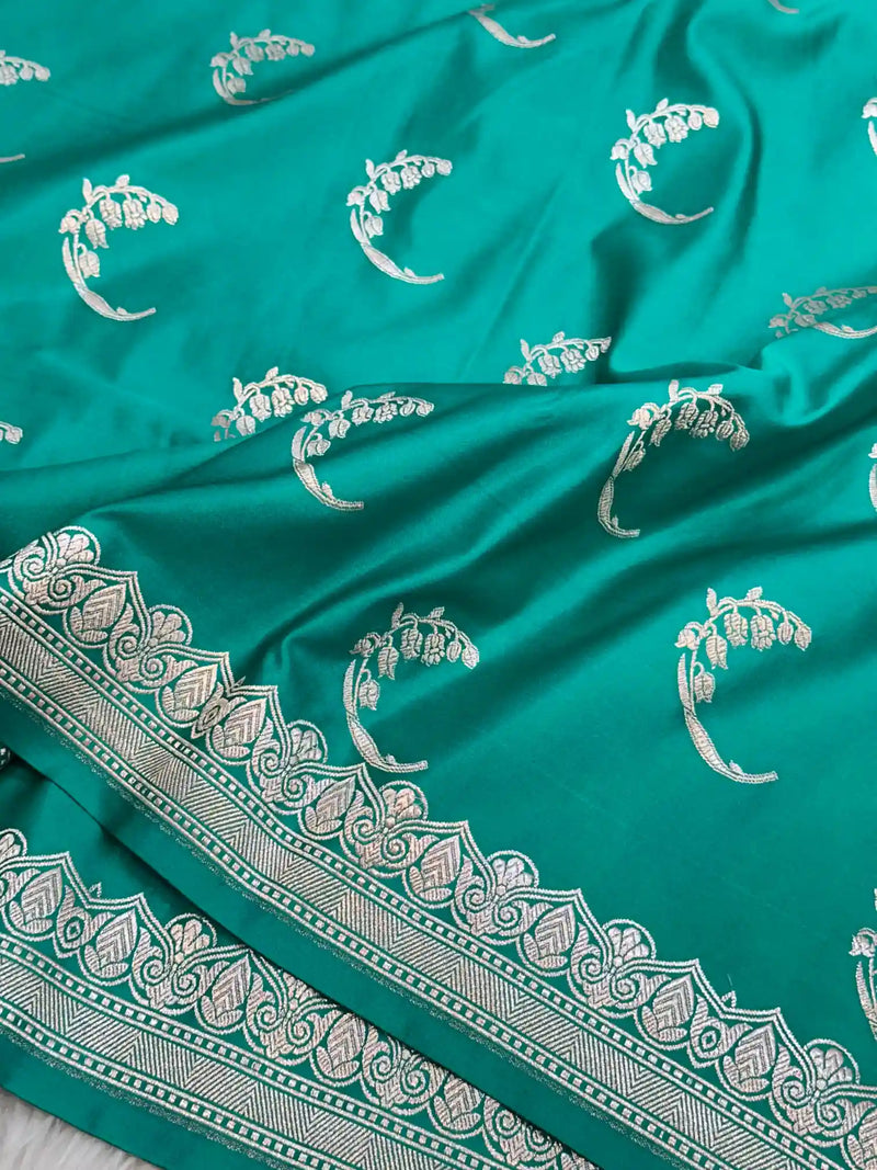 Rama Green Unique Buta Weave Mashru Silk Saree