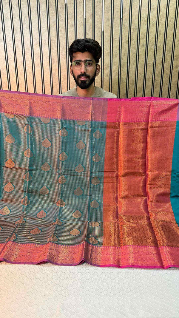 Rama Green Soft Silk Checks Pattern Design Saree