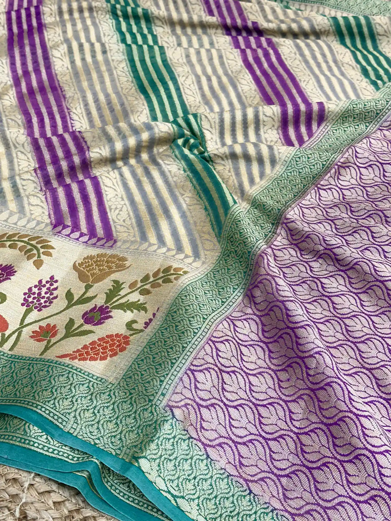 Rangkat Handbrush Chiffon Khaddi Banarasi Saree