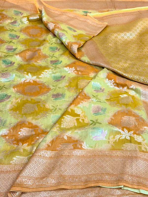 Rangkat Handbrush Dyed Munga Silk Banarasi Saree