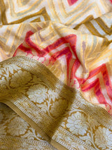 Rangkat Handbrush Dyed Zig Zag Chiffon Banarasi Saree