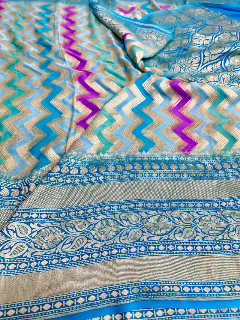 Rangkat Blue Khaddi Georgette Banarasi Saree