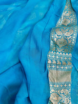 Rangkat Blue Khaddi Georgette Banarasi Saree