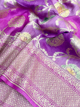 Rangkat Handbrush Dyed Munga Silk Banarasi Saree