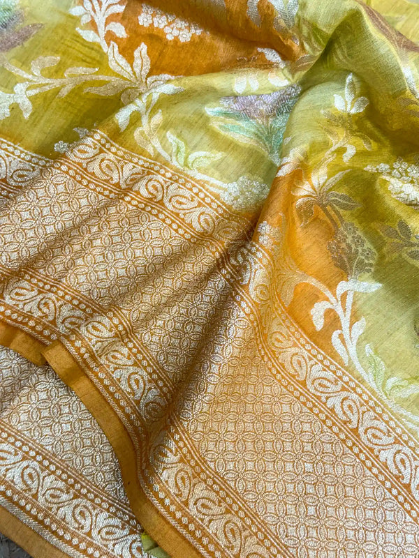 Rangkat Handbrush Dyed Munga Silk Banarasi Saree