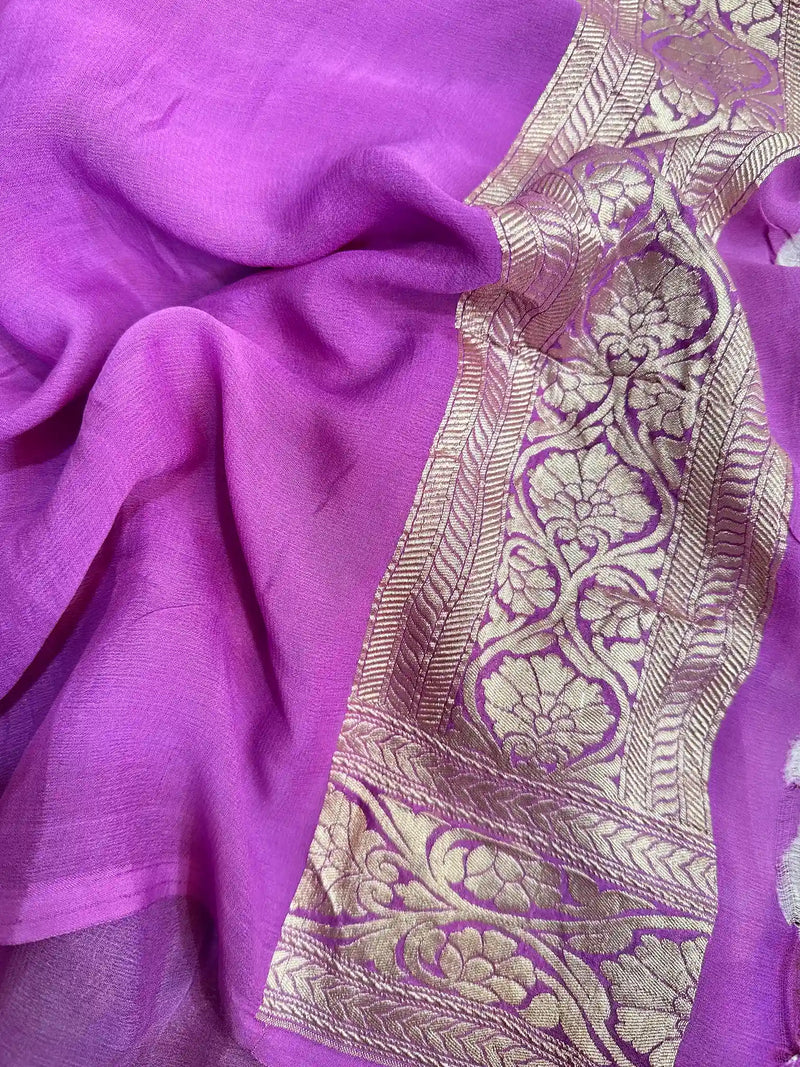 Rangkat Light Purple Khaddi Georgette Banarasi saree