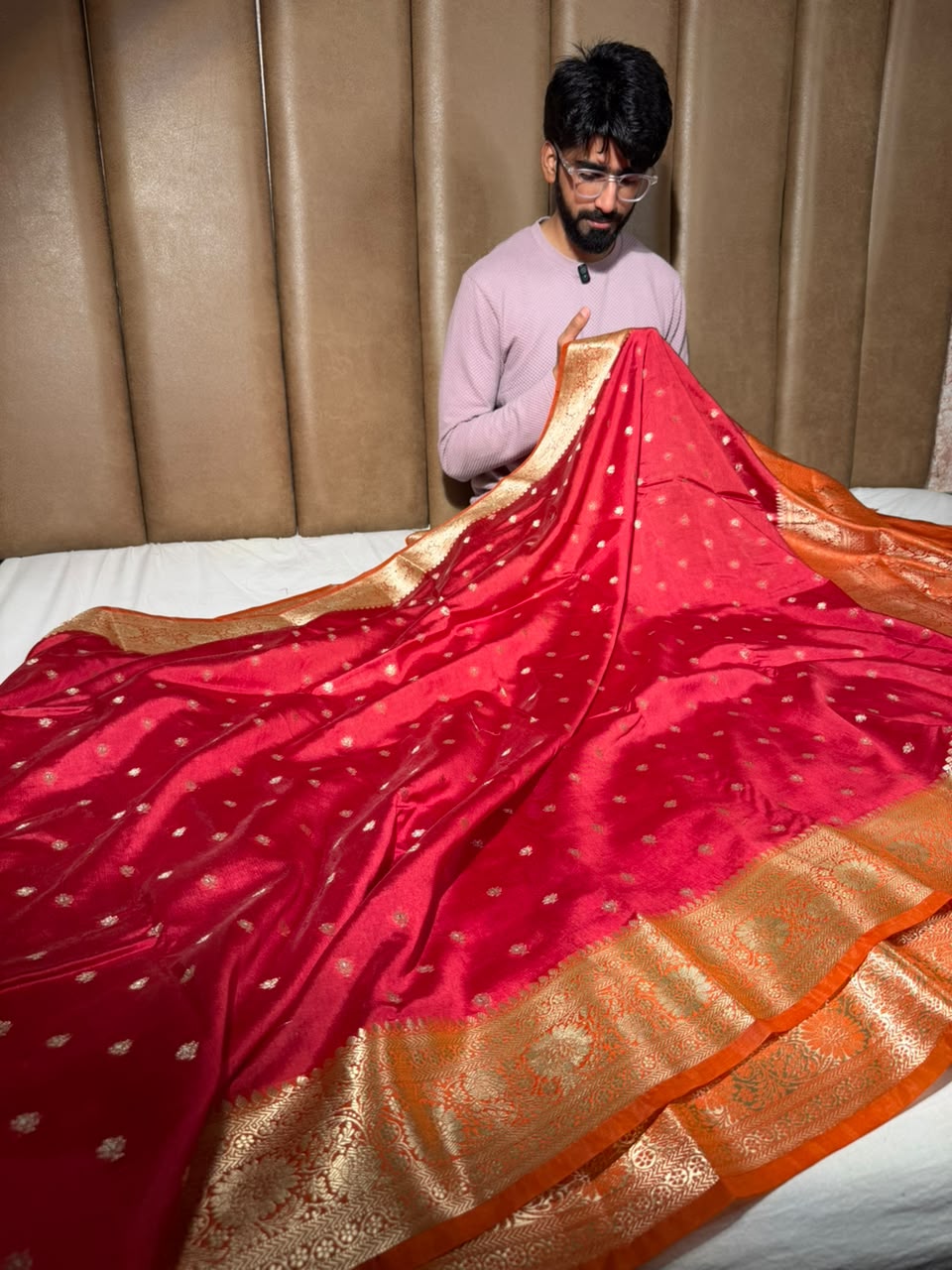 Rani Orange Soft Georgette Buti Banarasi Saree