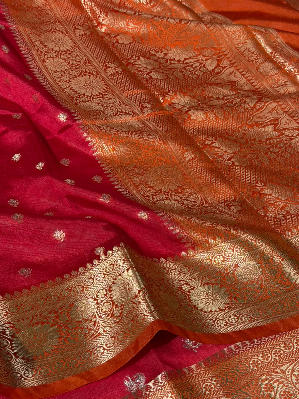 Rani Orange Soft Georgette Buti Banarasi Saree