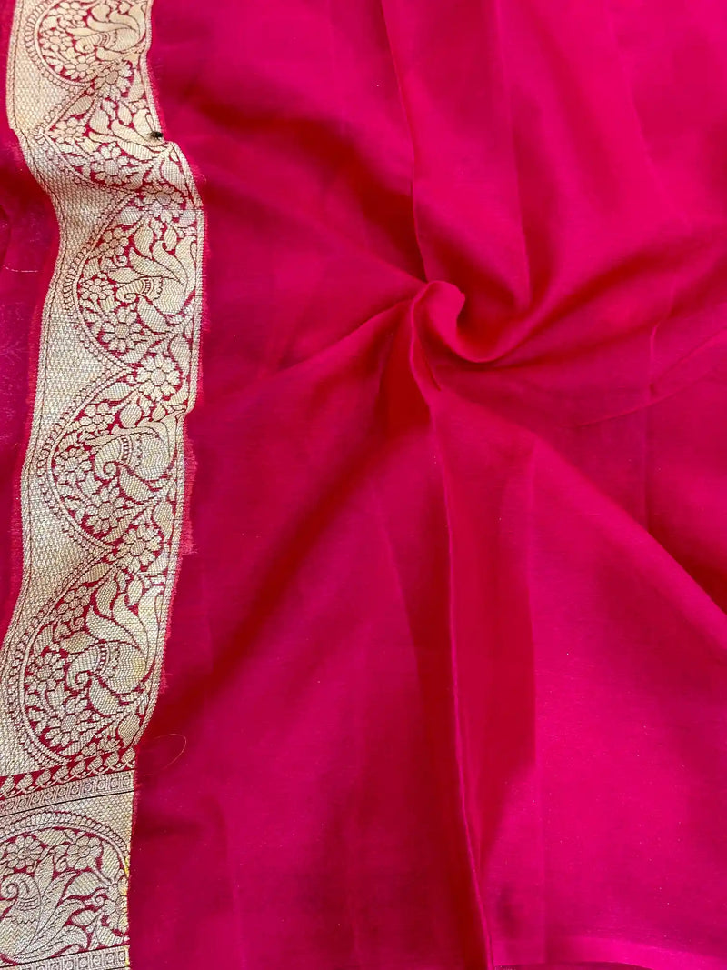 Rani Pink Chiffon Khaddi Buta Banarasi Saree