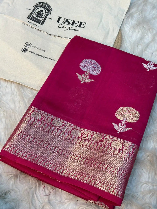 Rani Pink Chiniya Silk Sona Roopa Weave Banarasi Saree 