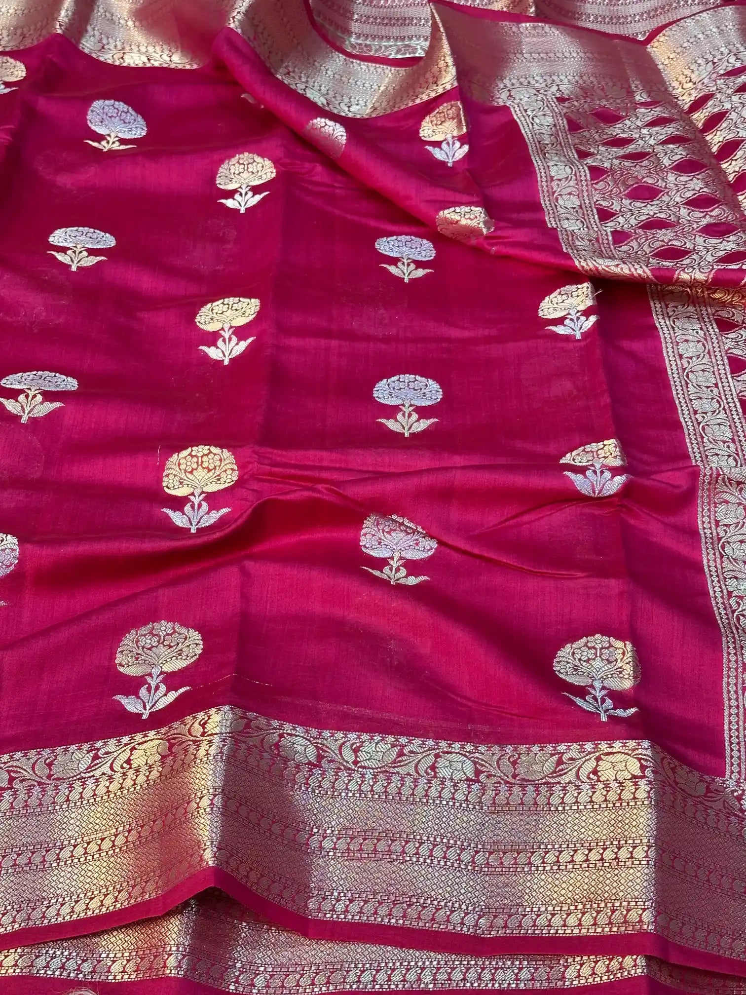 Rani Pink Chiniya Silk Sona Roopa Weave Banarasi Saree 