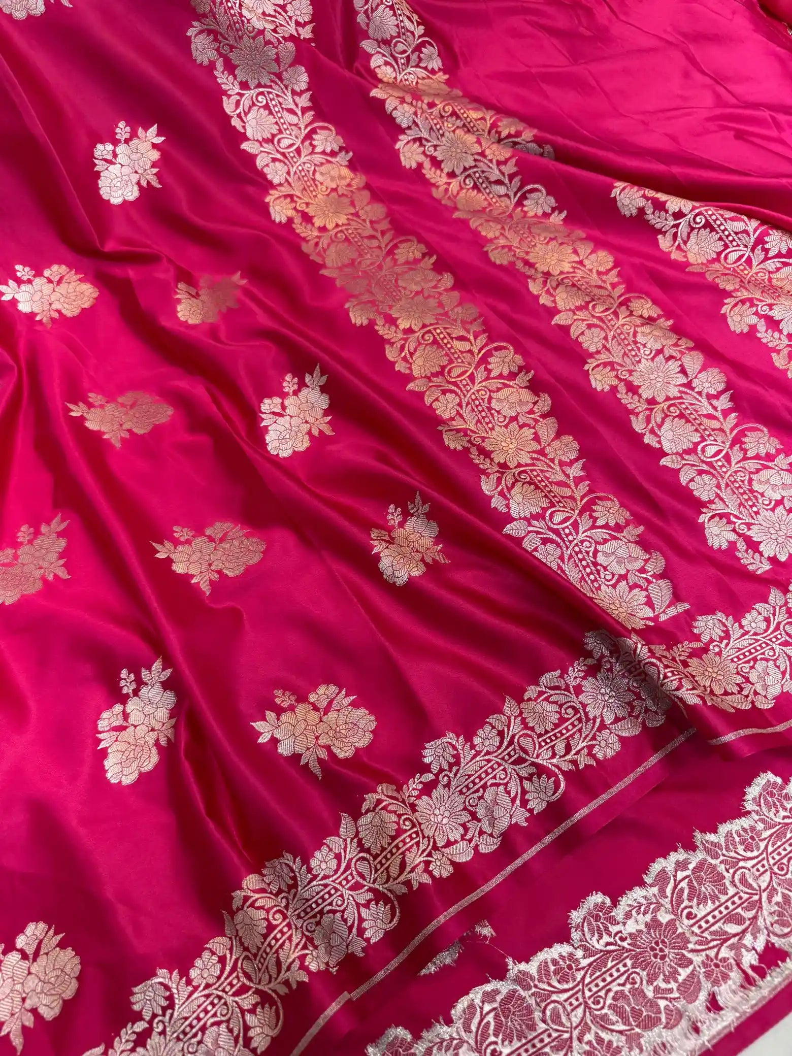 Rani Pink Contemporary Weave Mashru Silk Saree