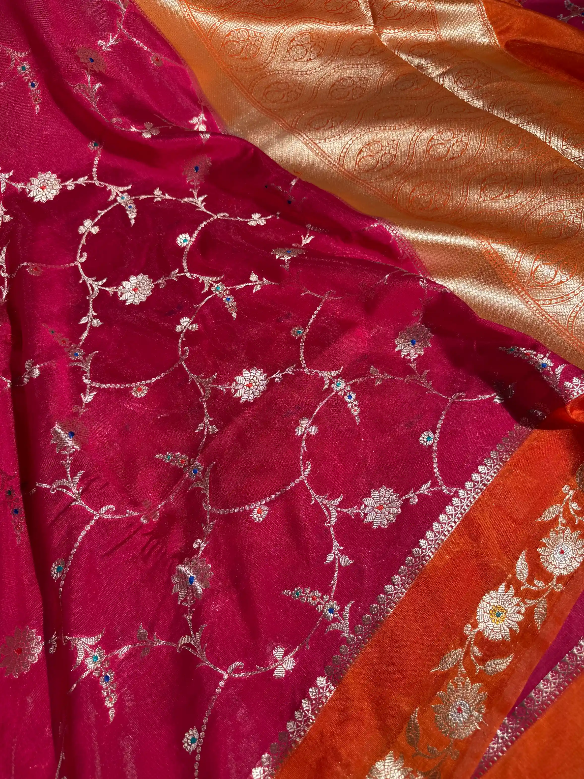 Rani Pink Eccentric Chinia Silk Meenakari Banarasi saree