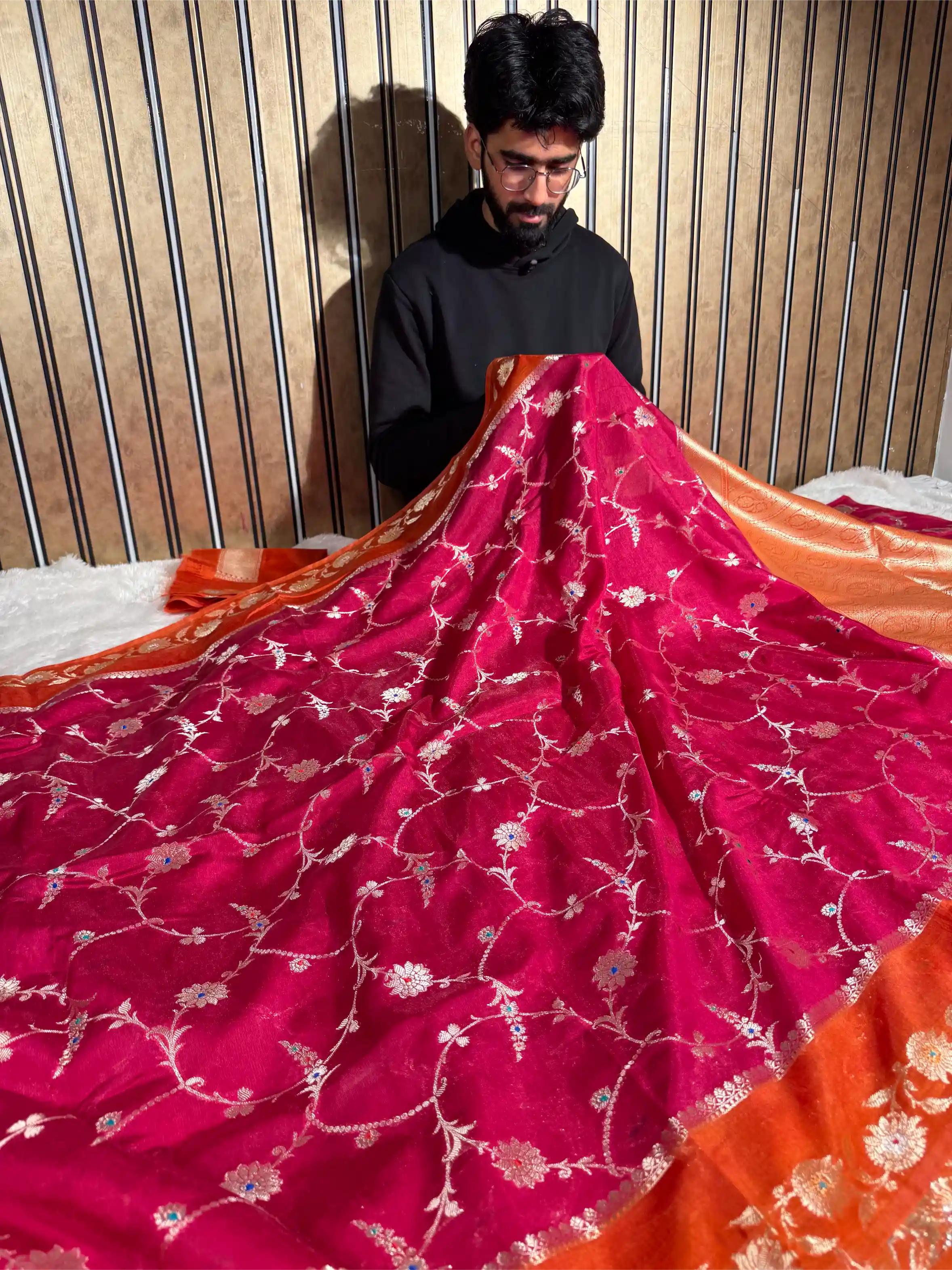 Rani Pink Eccentric Chinia Silk Meenakari Banarasi saree