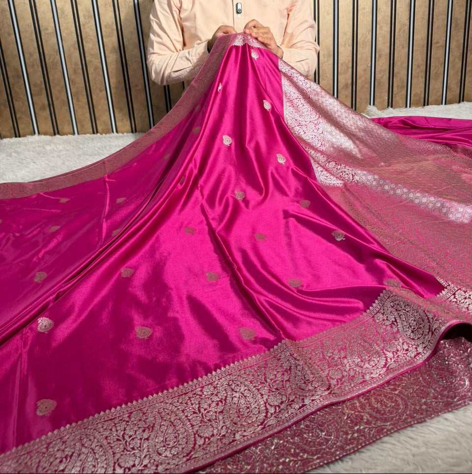 Rani Pink Eccentric Mashru Katan Silk Banarasi Saree
