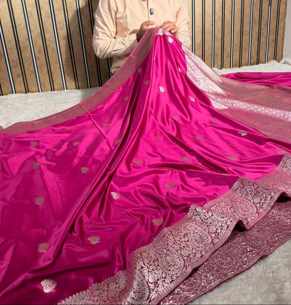 Rani Pink Eccentric Mashru Katan Silk Banarasi Saree