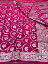 Rani Pink Floral Jaal Weave Mashru Katan Silk Saree