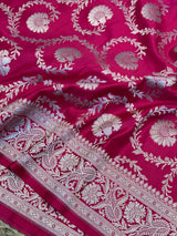 Rani Pink Floral Jaal Weave Mashru Katan Silk Saree