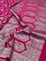 Rani Pink Floral Jaal Weave Mashru Katan Silk Saree