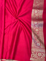 Rani Pink Floral Jaal Weave Mashru Katan Silk Saree