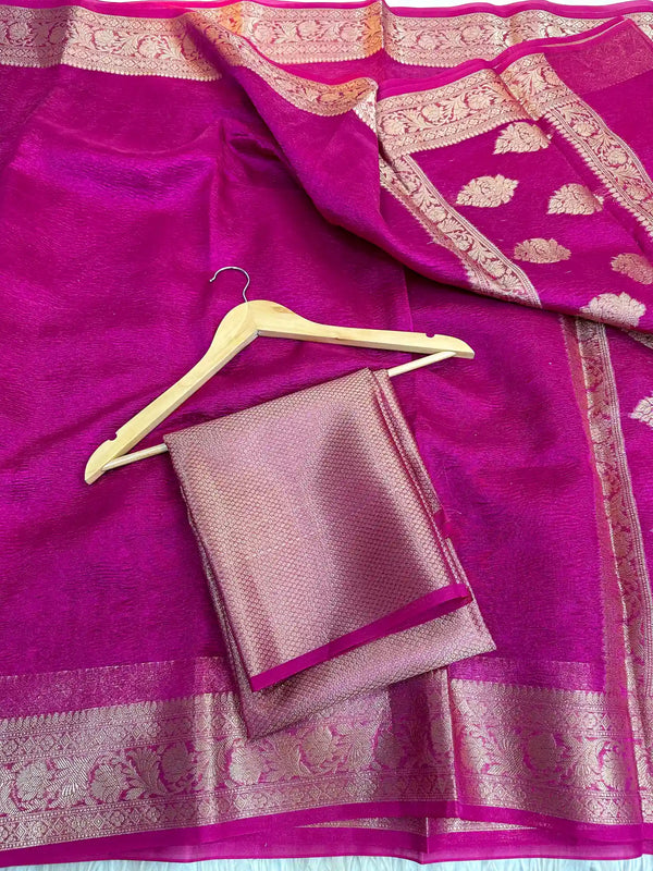 Rani Pink Glass Tissue Silk Banarasi Saree