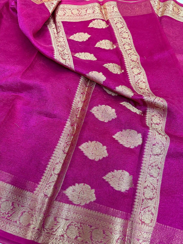 Rani Pink Glass Tissue Silk Banarasi Saree