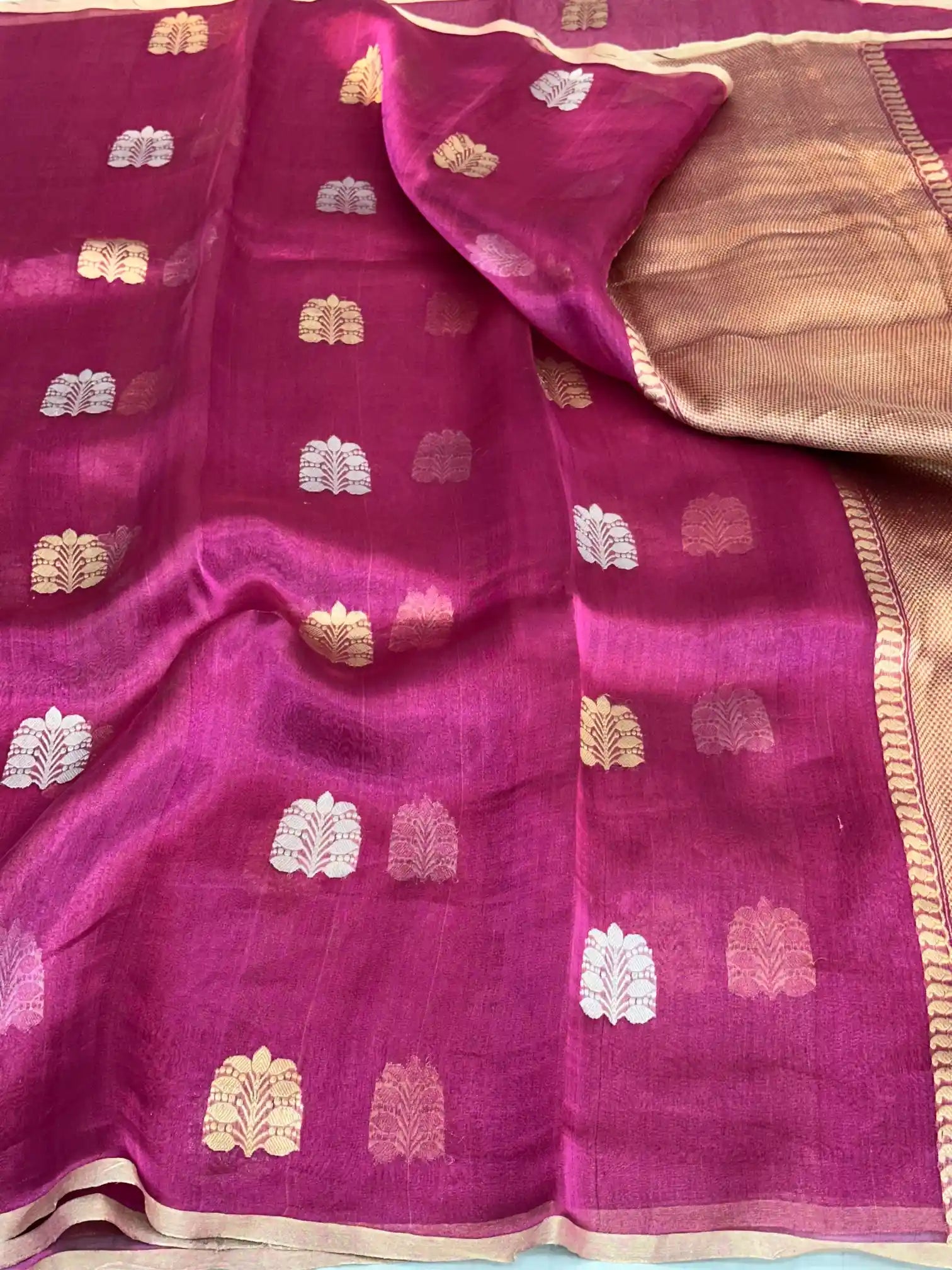 Rani Pink Handwoven Pure Tissue Silk Saree