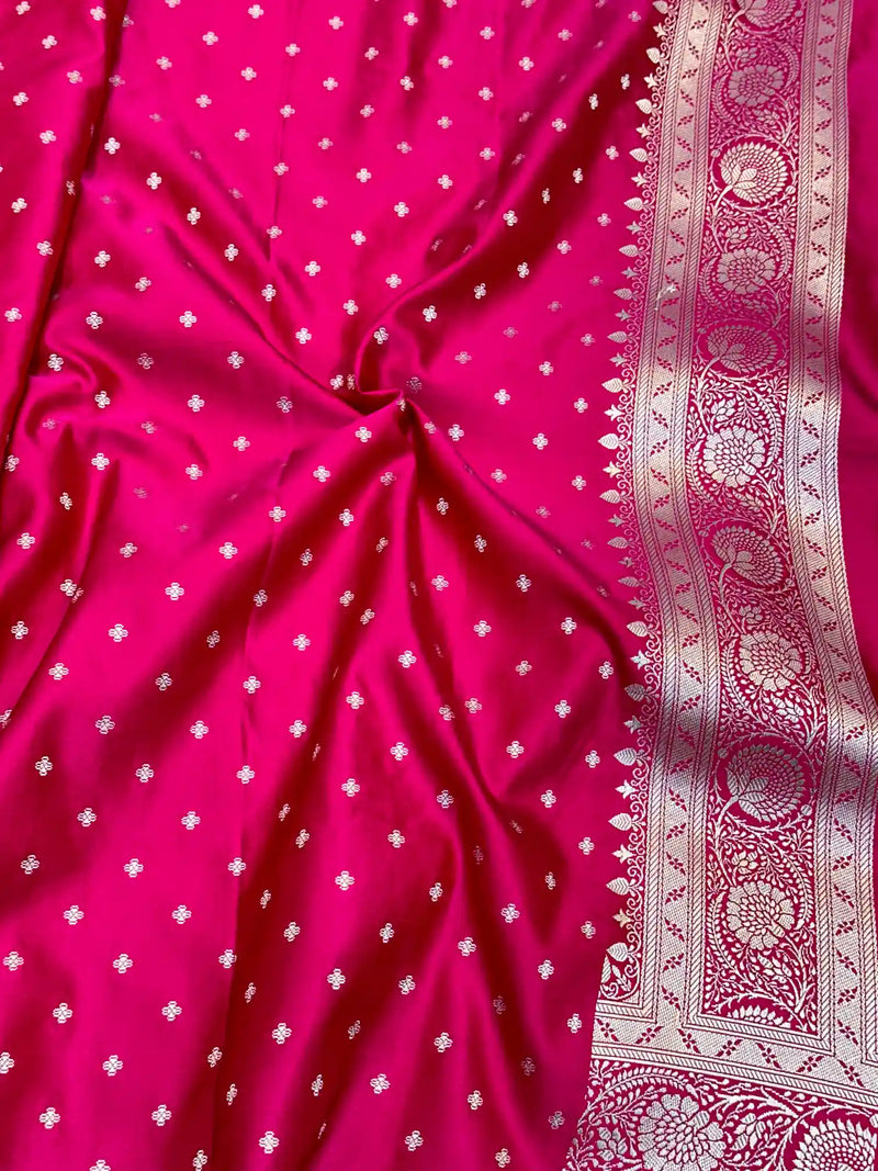 Rani Pink Mashru Katan Silk Floral Jaal Banarasi Saree