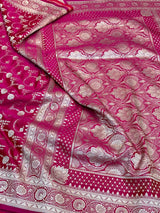 Rani Pink Mashru Katan Silk Floral Jaal Banarasi Saree