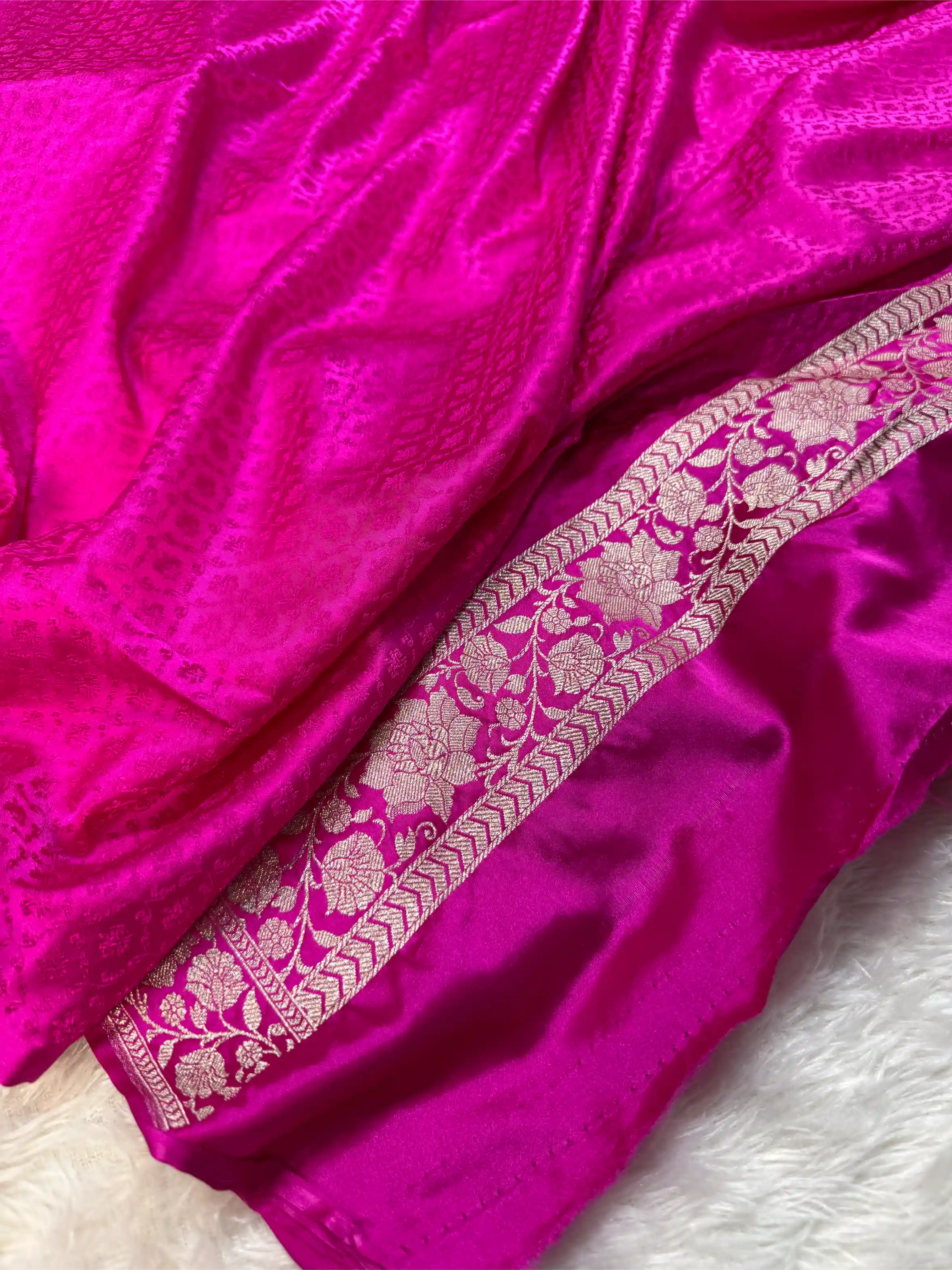 Rani Pink Mashru Katan Silk Heritage Jaal Weave Banarasi Saree
