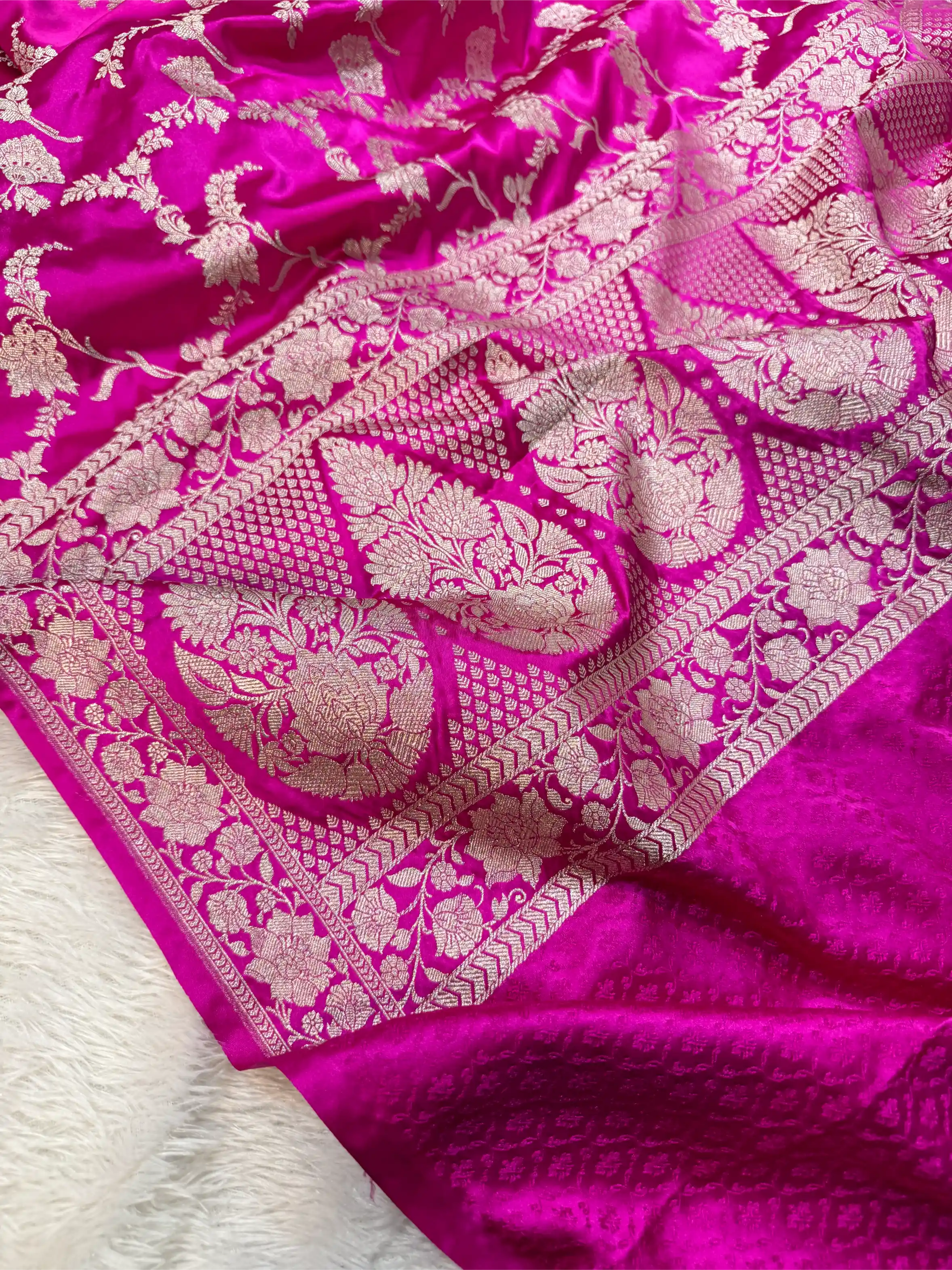 Rani Pink Mashru Katan Silk Heritage Jaal Weave Banarasi Saree