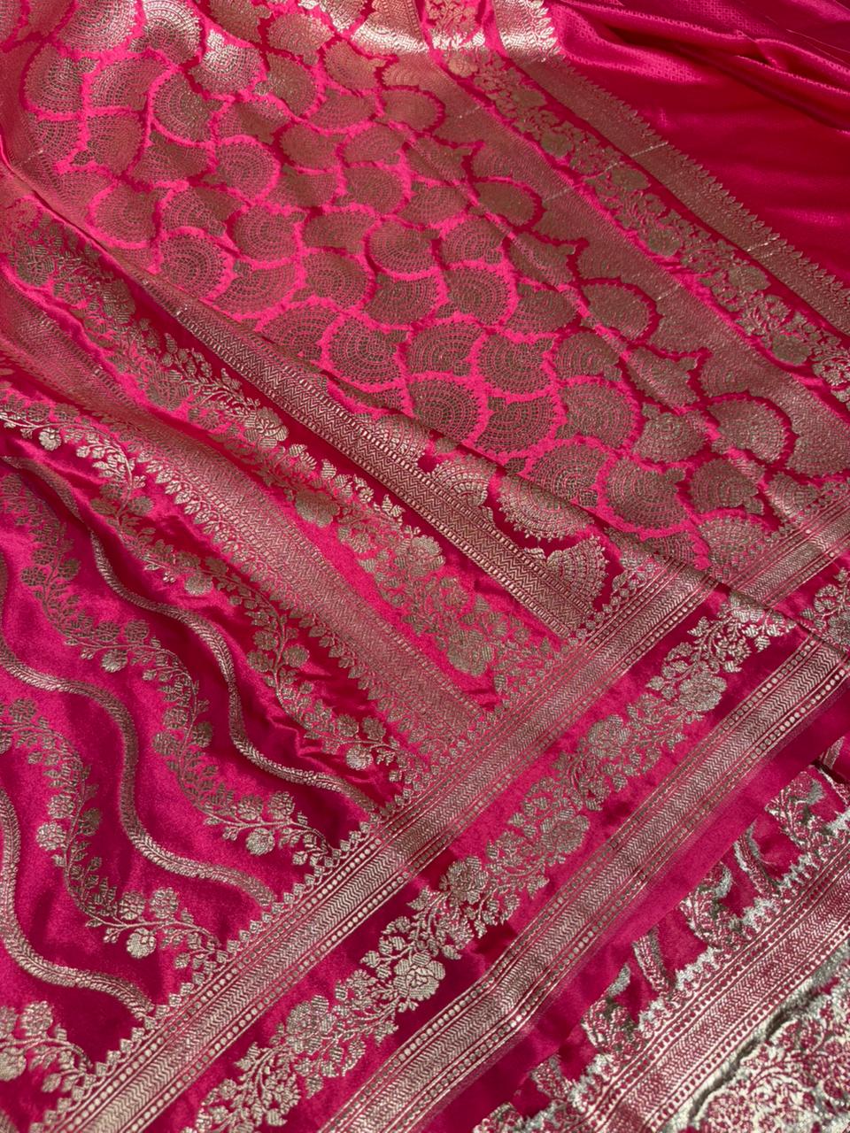 Rani Pink Mashru Katan Silk Leheriya Weave Banarasi Saree