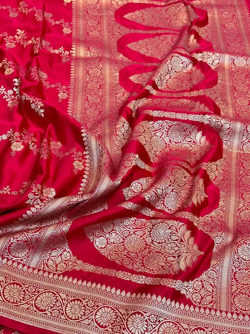 Rani Pink Mashru Katan Silk Leheriya Weave Banarasi Saree