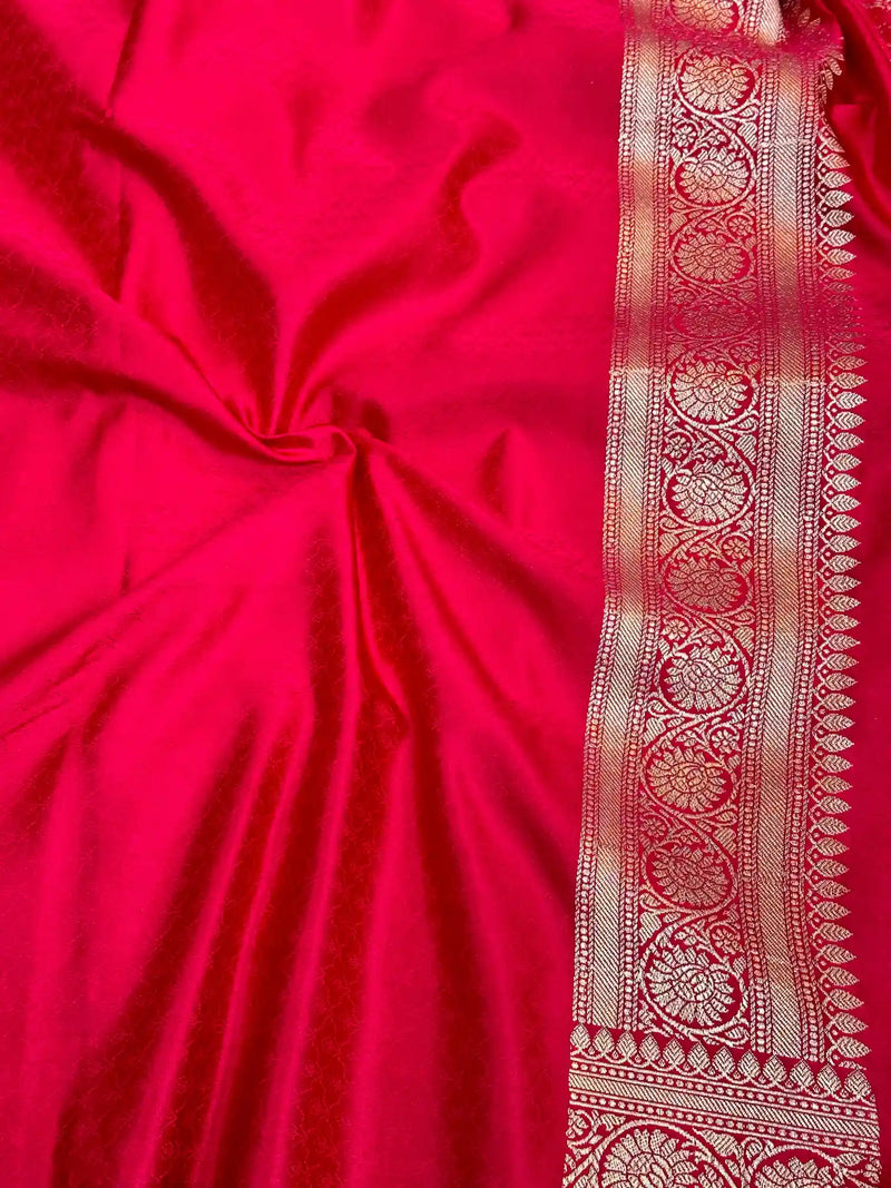 Rani Pink Mashru Katan Silk Leheriya Weave Banarasi Saree