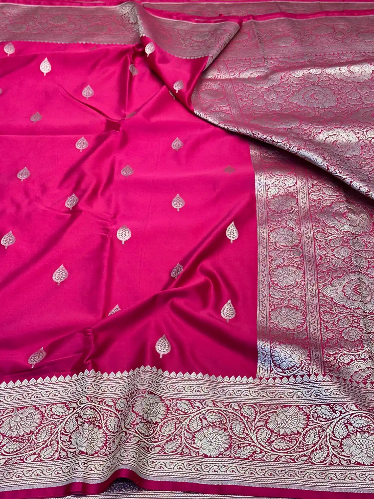 Rani Pink Motifs Weave Mashru Katan Saree