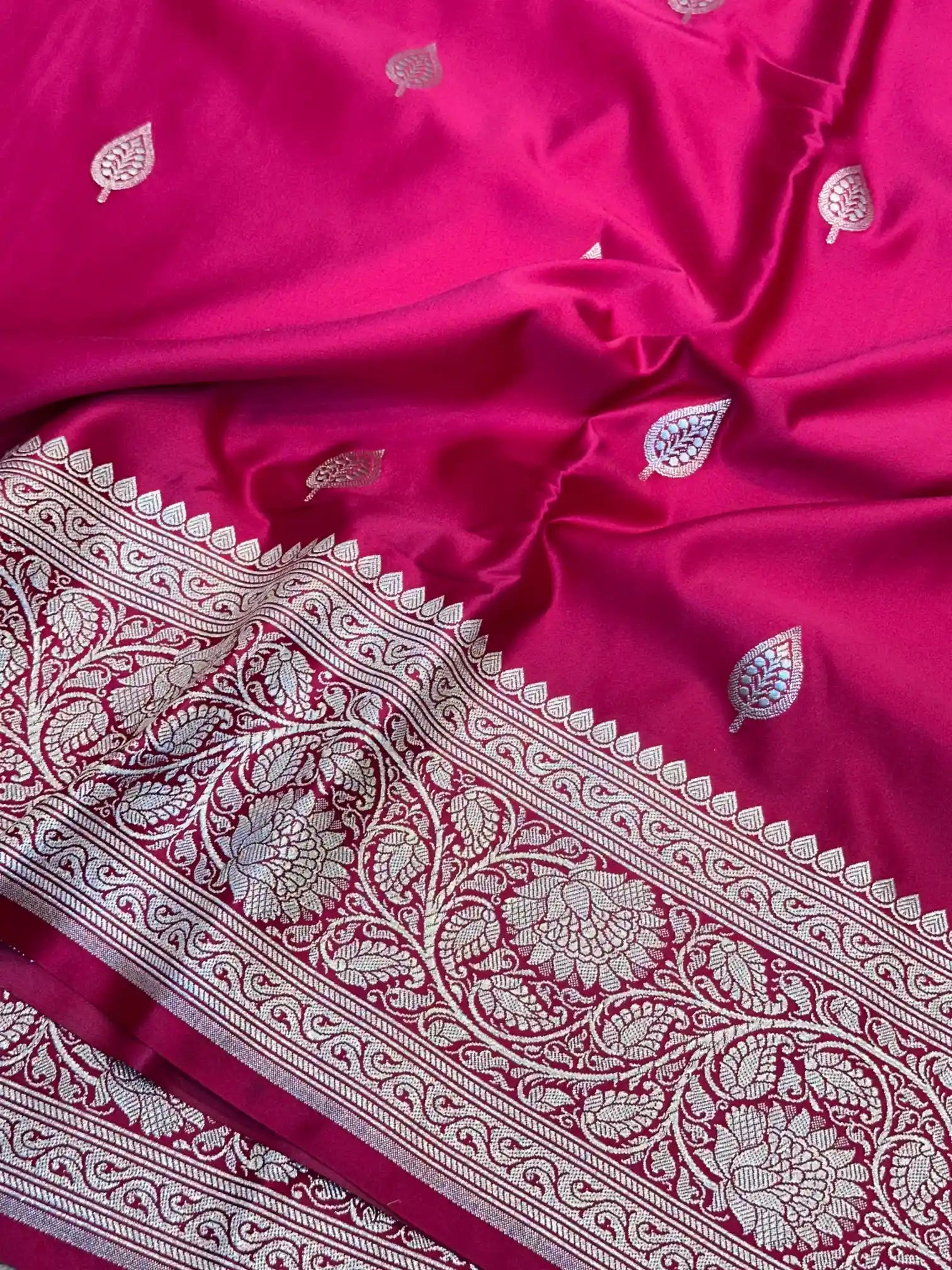 Rani Pink Motifs Weave Mashru Katan Saree