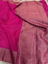 Rani Pink Mysore Silk Designer Lace Attached Banarasi Saree