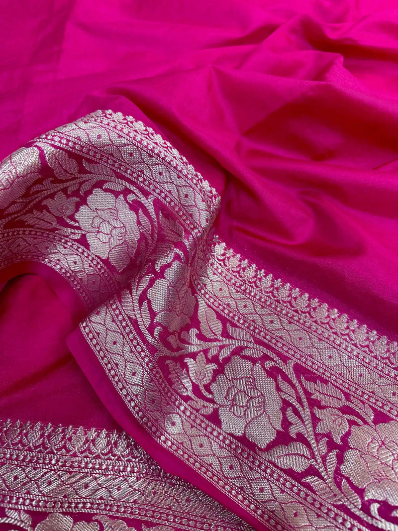 Rani Pink Mysore Silk Golden Zari Floral Embossed Pallu Sareevvvvvv