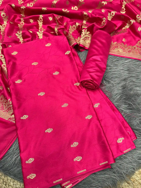 Rani Pink Premium Mashru Katan Banarasi Suit