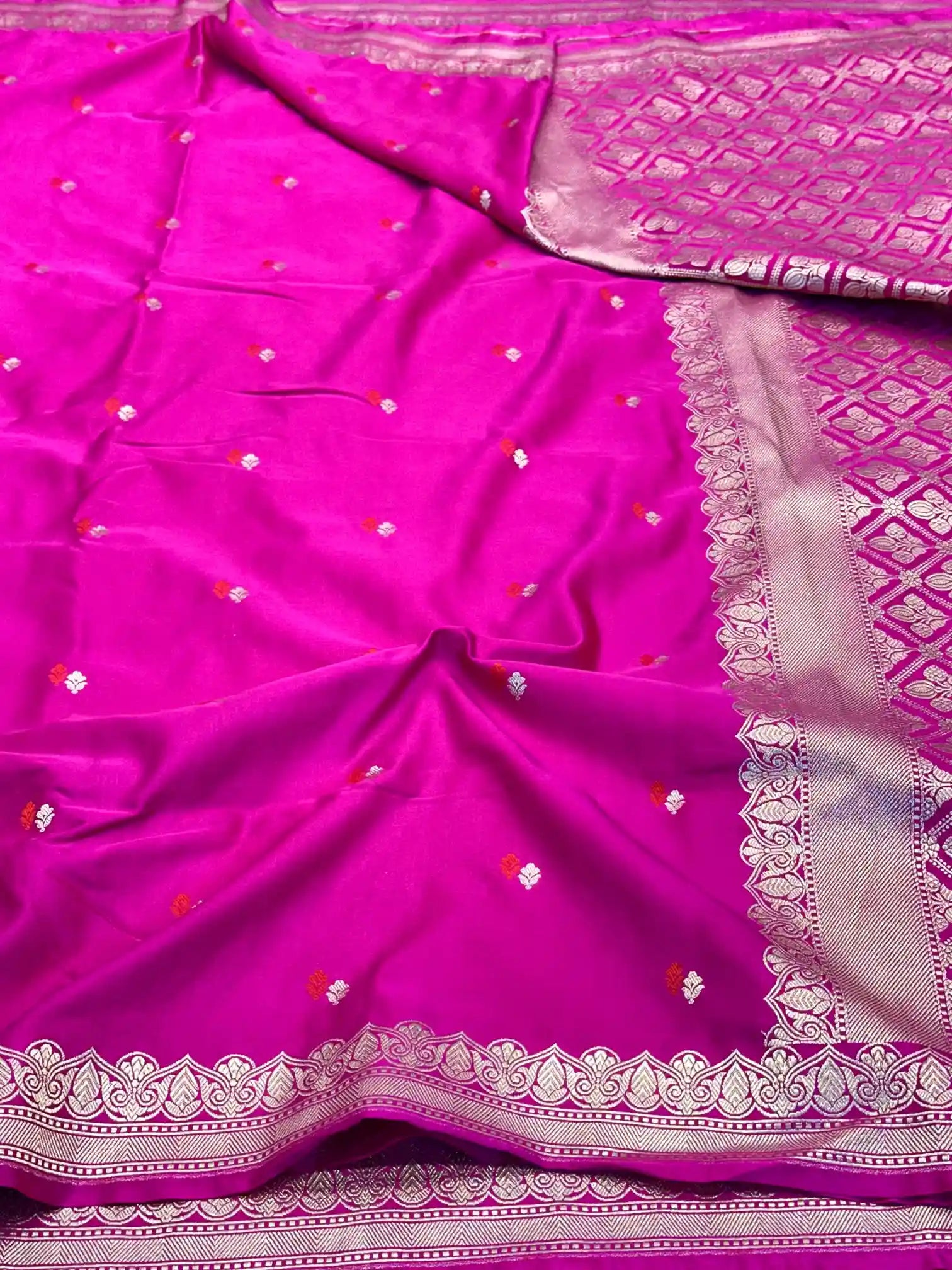 Rani Pink Pretty Motifs Weave Mashru Silk Saree