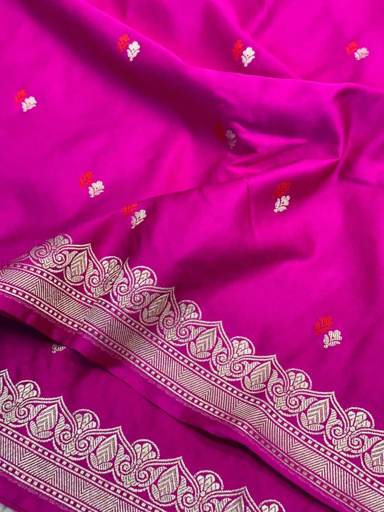 Rani Pink Pretty Motifs Weave Mashru Silk Saree