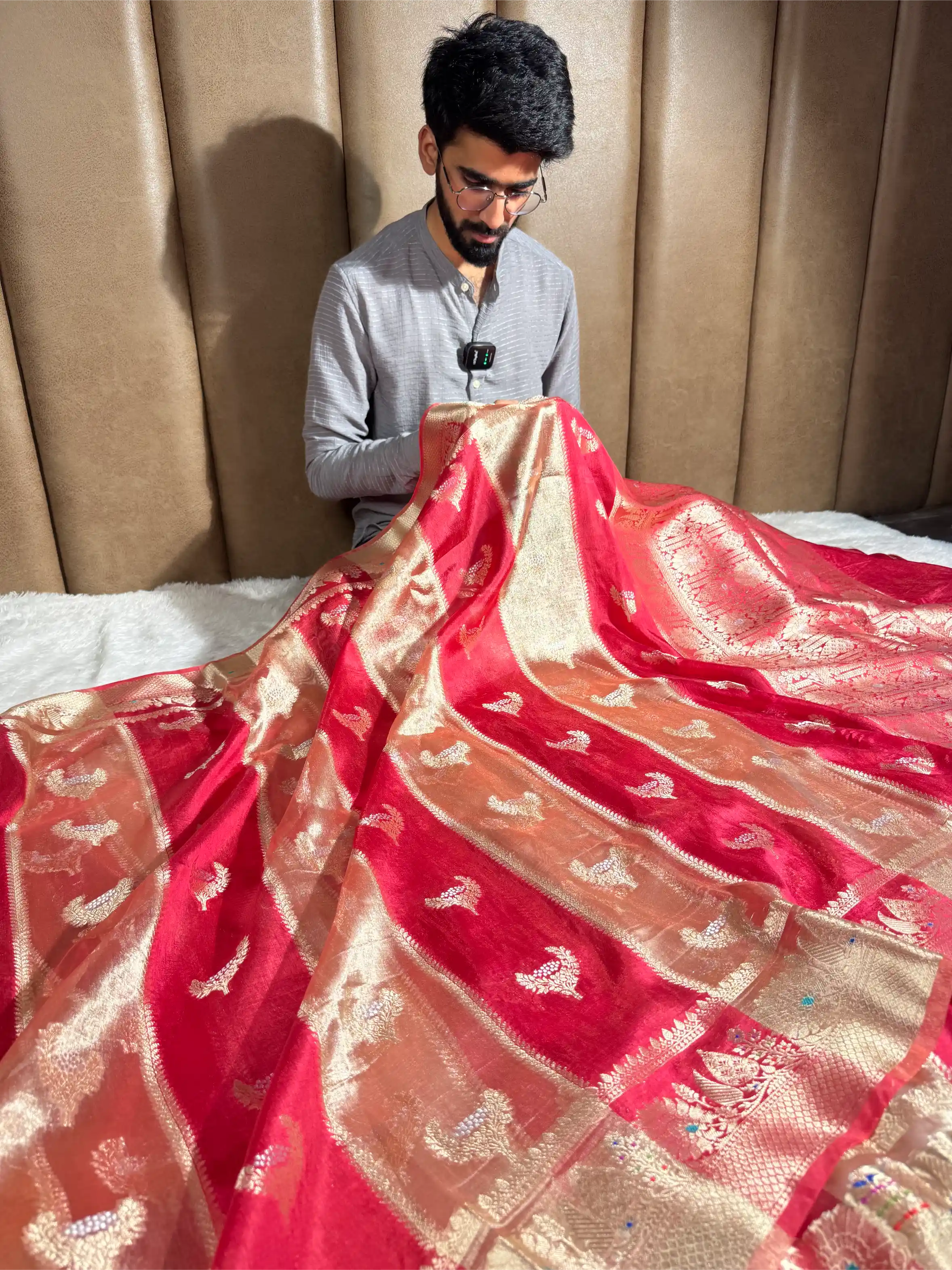 Rani Pink Rare Chinia Tissue Heritage Banarasi Saree