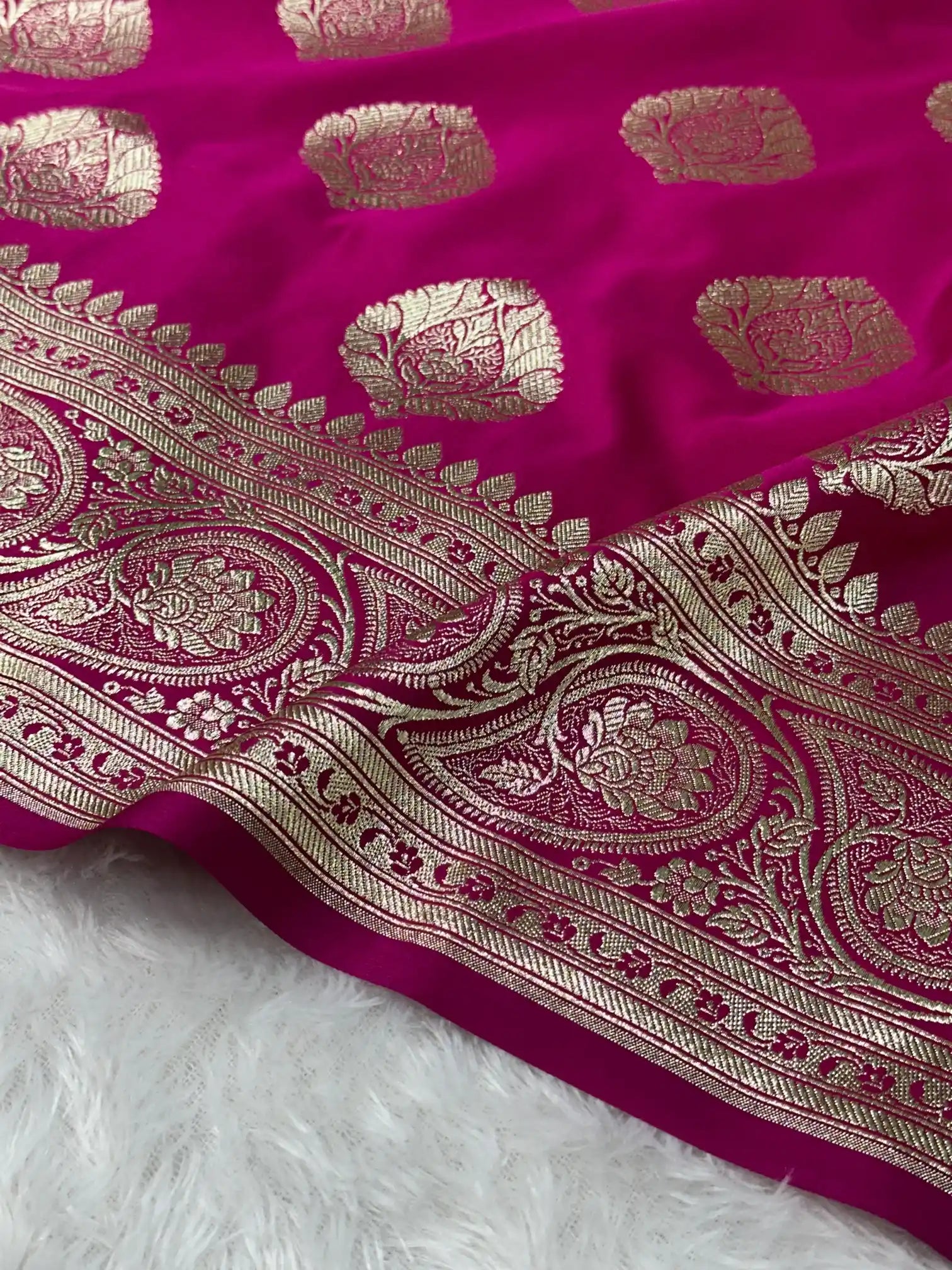 Rani Pink Satin Silk Heritage Banarasi Saree