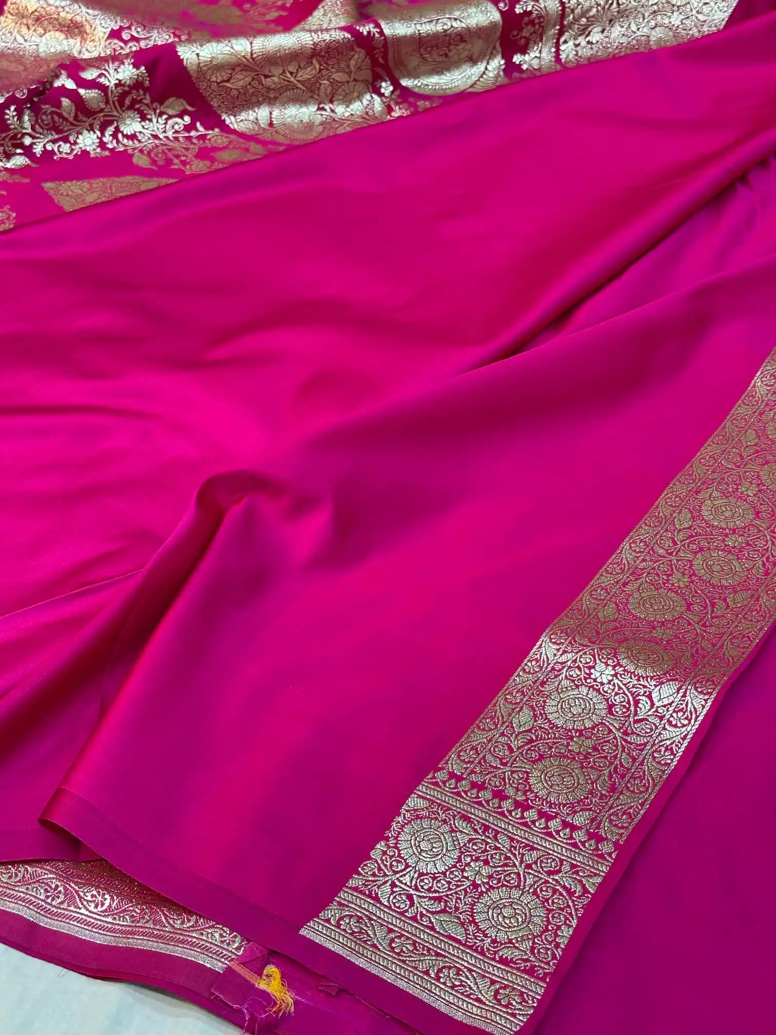 Rani Pink Satin Silk Saree with Rich Texture Design and Classical Pallu