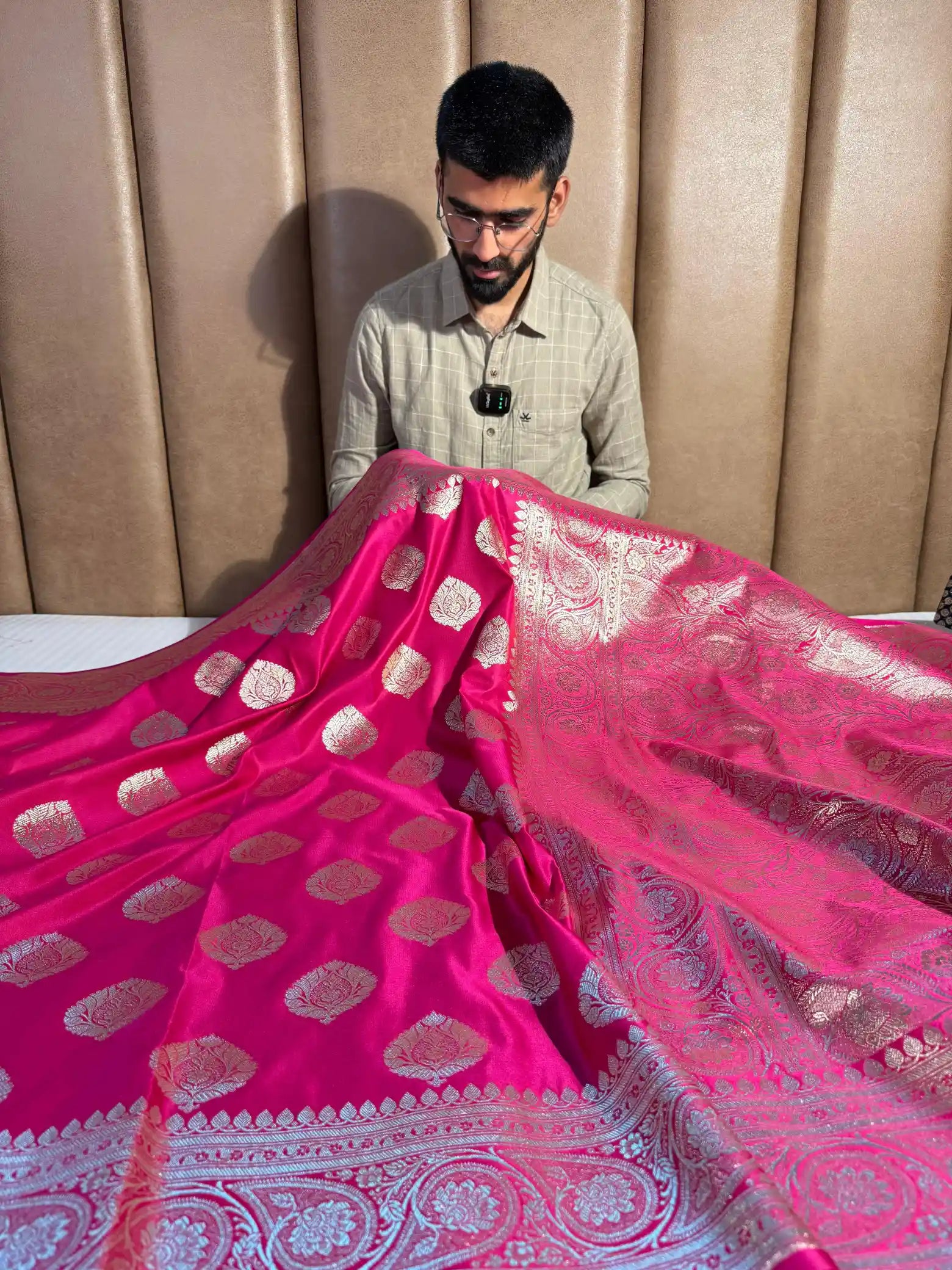 Rani Pink Satin Silk Zari Buta Banarasi Saree