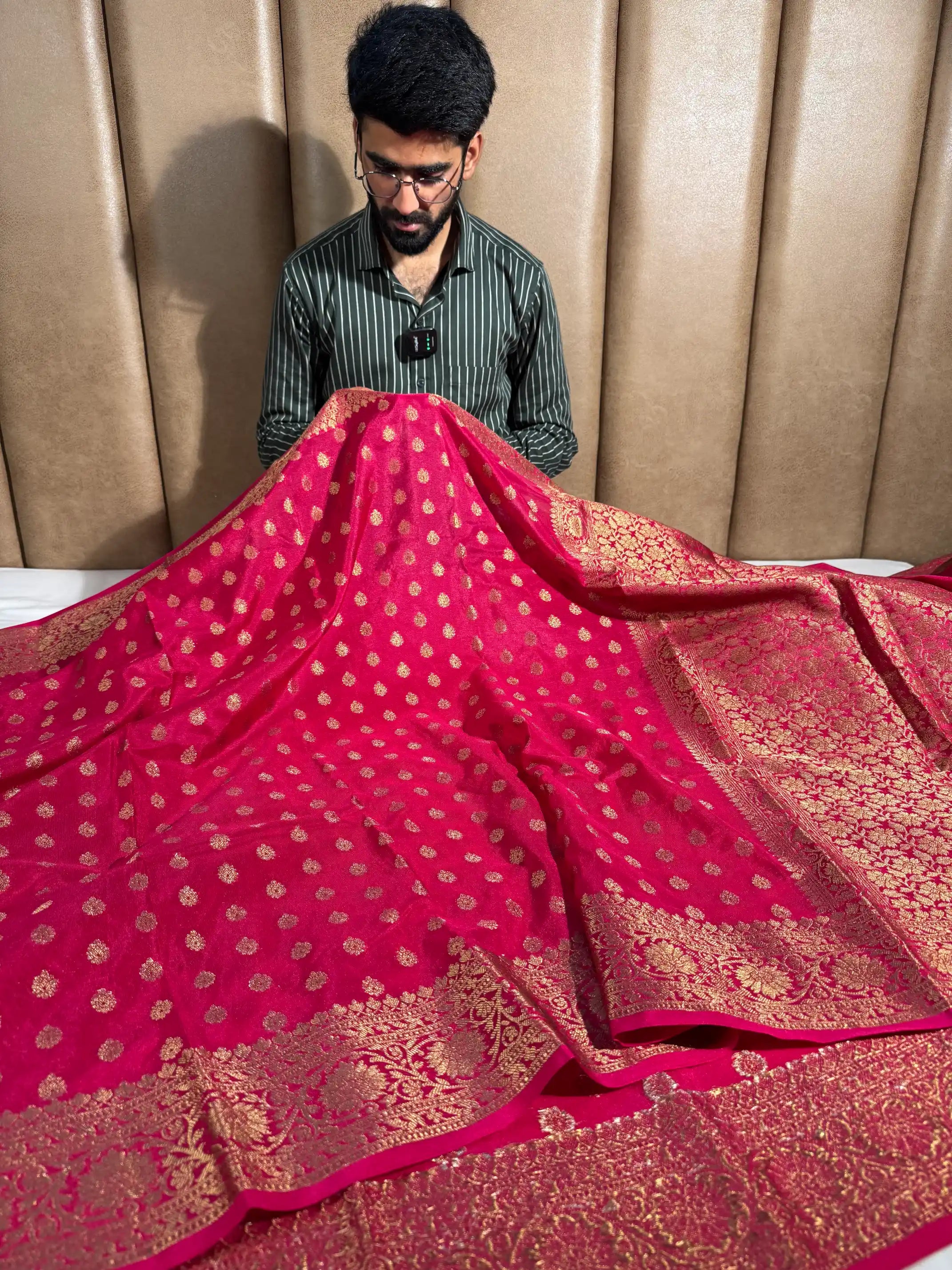 Rani Pink Semi Khaddi Georgette Buti Banarasi Saree