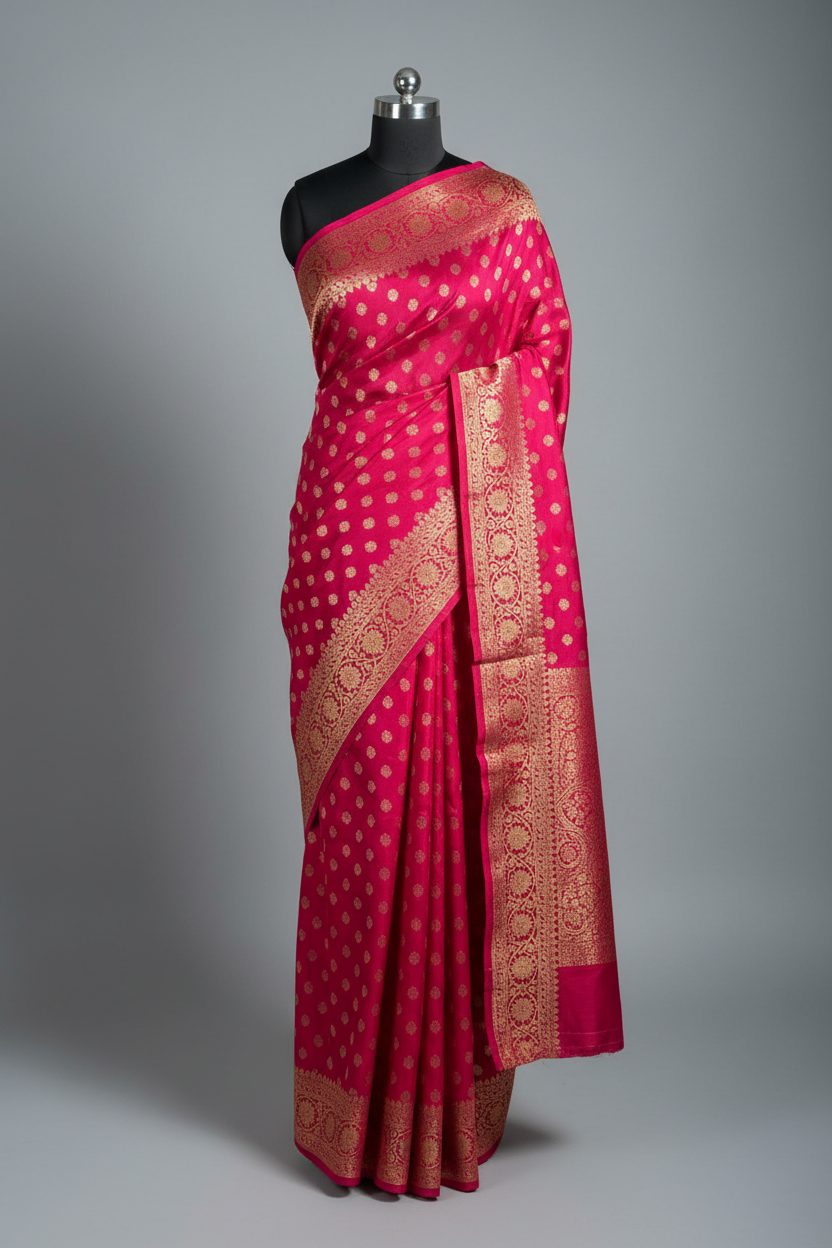 Rani Pink Semi Khaddi Georgette Buti Banarasi Saree