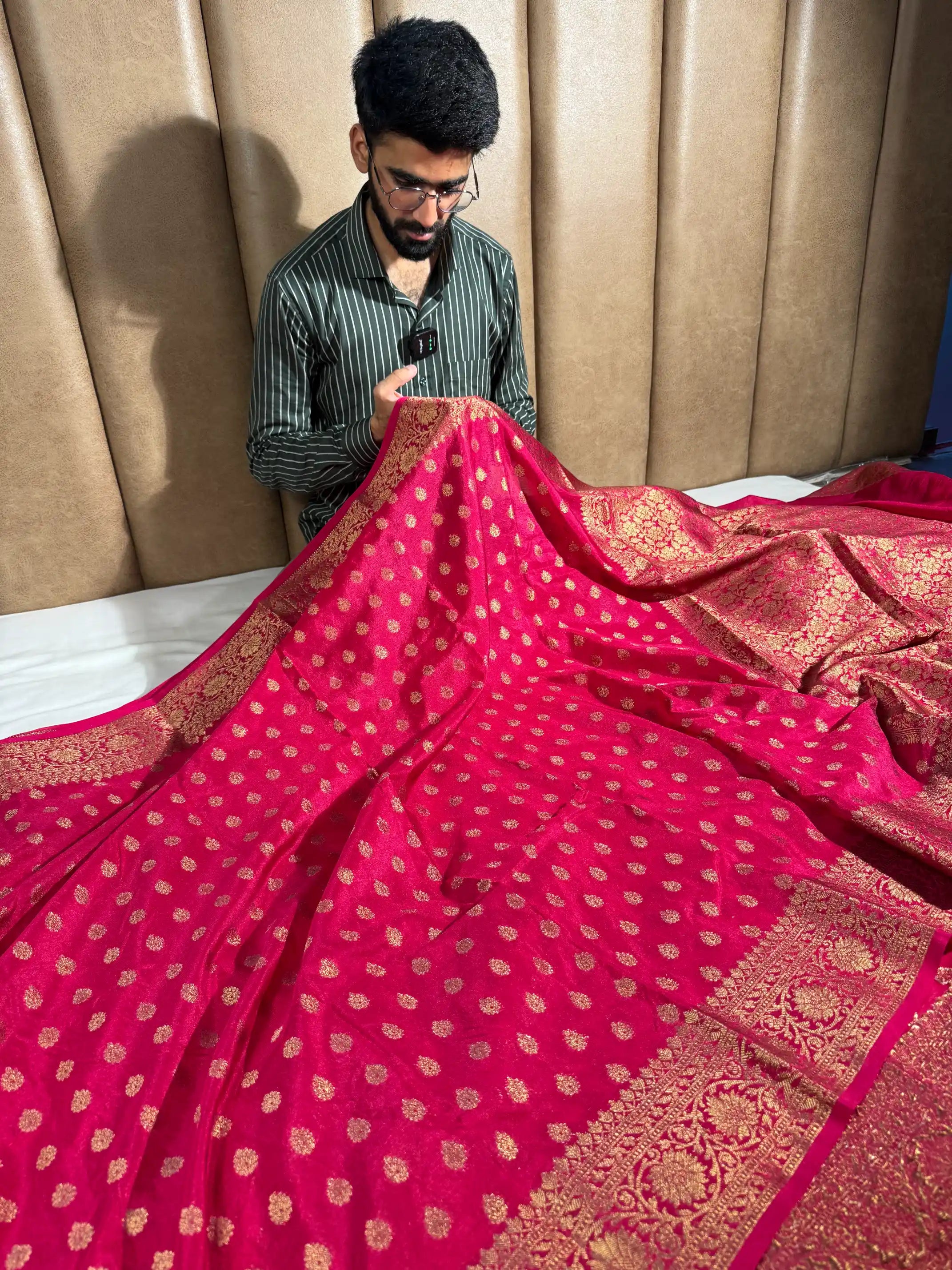 Rani Pink Semi Khaddi Georgette Buti Banarasi Saree