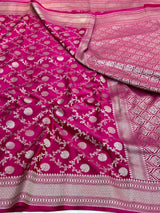 Rani Pink Shade Intricately Weaved Mashru Katan Silk Banarasi Saree with Heritage Floral Weave