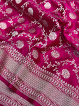 Rani Pink Shade Intricately Weaved Mashru Katan Silk Banarasi Saree with Heritage Floral Weave
